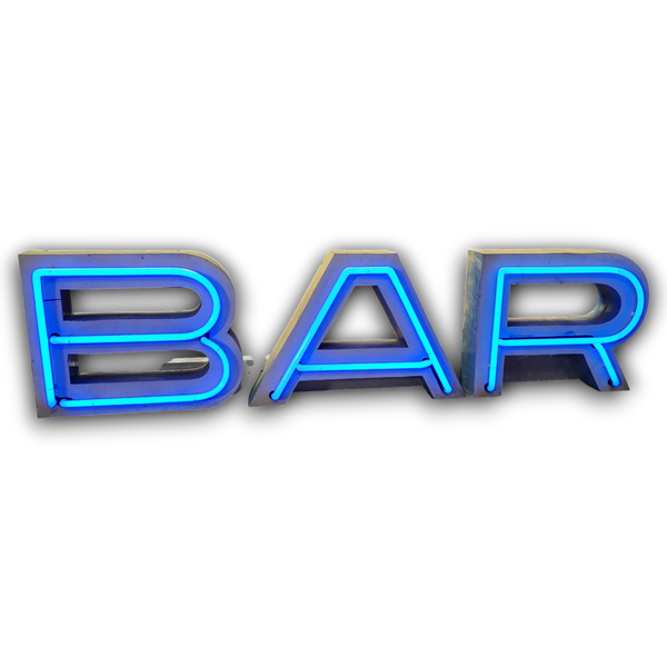 BAR neon letters in blauw
