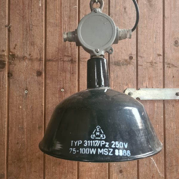 Authentieke emaille fabriekslamp in zwart