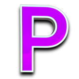 LED-letter P in magenta met witte rand, vintage stijl.