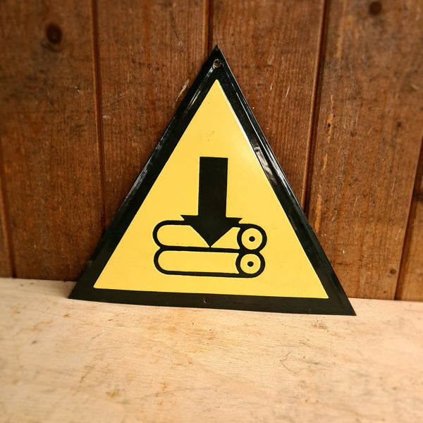 Emaille waarschuwingsbord Rollen met pictogram van cilindrische rollen.