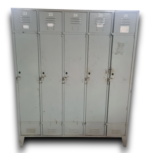 Industriële 5-deurs Lockerkast – Stoere Metalen Opbergkast met Authentieke Look