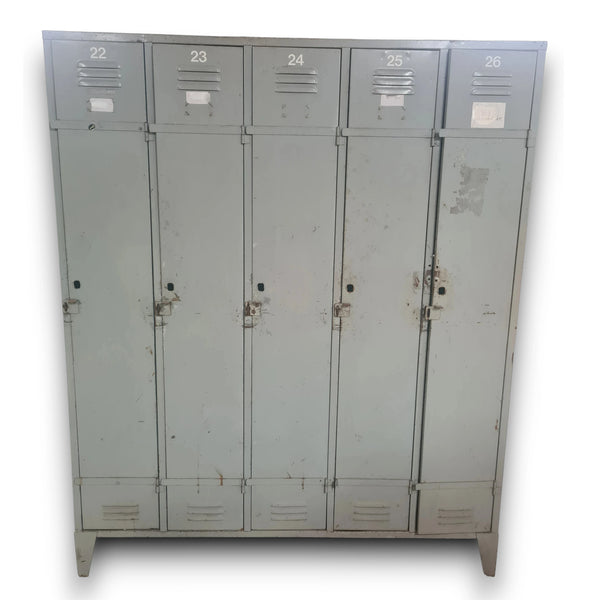 Industriële 5-deurs Lockerkast – Stoere Metalen Opbergkast met Authentieke Look