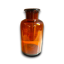 Apothekerspot Groot, amberkleurig glas met glazen stop, vintage uitstraling.