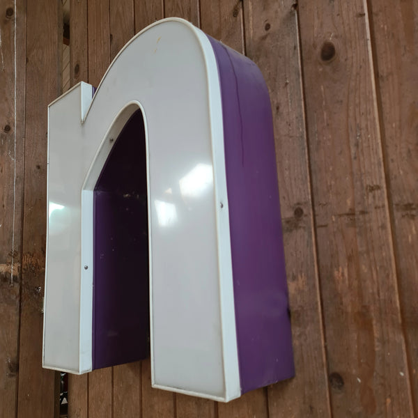 A Neon letter in wit/aubergine