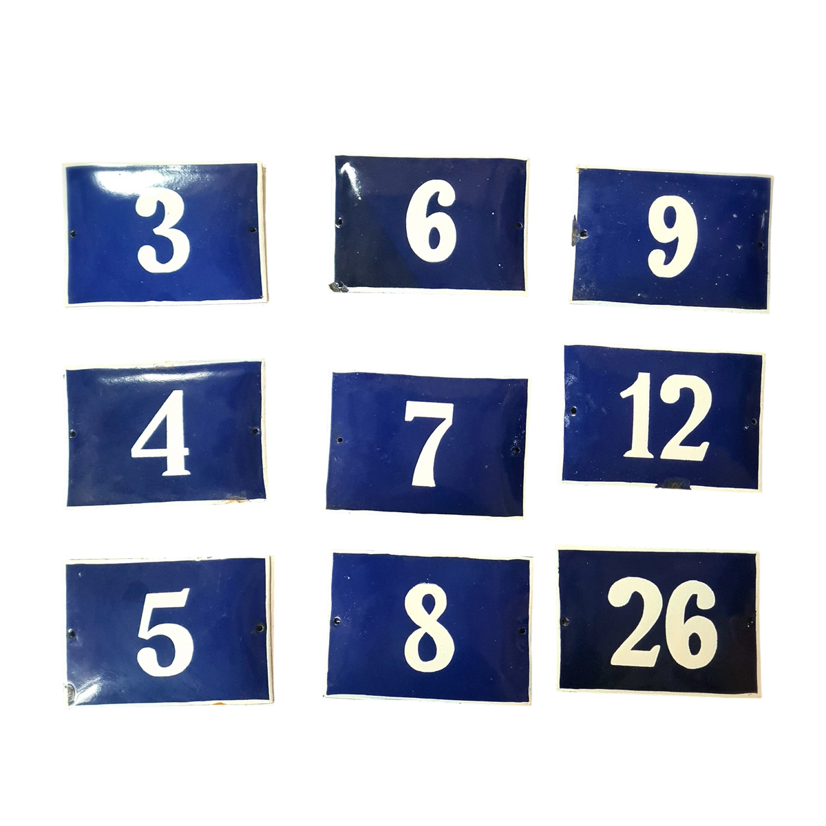Emaille huisnummers blauw/wit