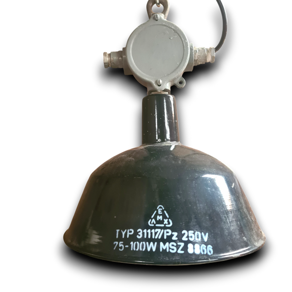 Authentieke emaille fabriekslamp in zwart
