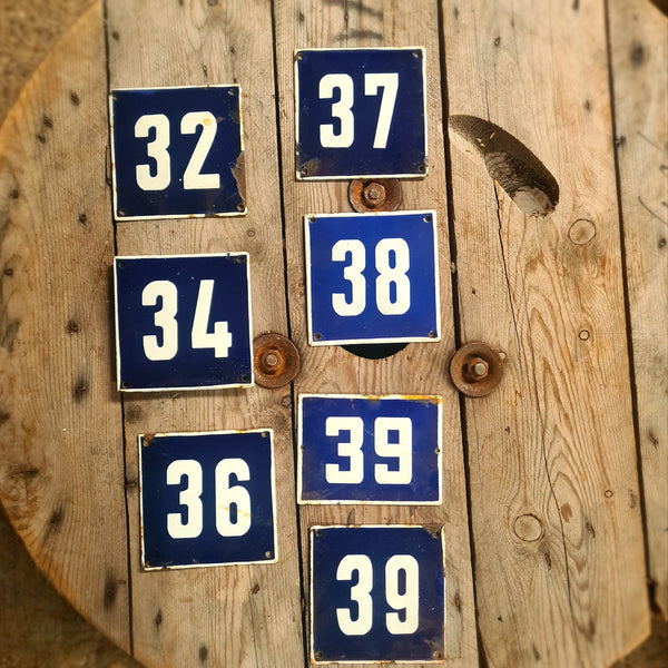 Emaille huisnummers blauw/wit