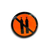 Emaille waarschuwingsbord Geen gasflessen met zwarte cilinders en oranje streep.