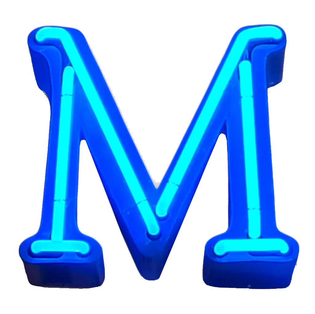 M Neon letter in blauw