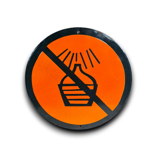 Emaille waarschuwingsbord Gisten in de zon met zonnestraalsymbool.