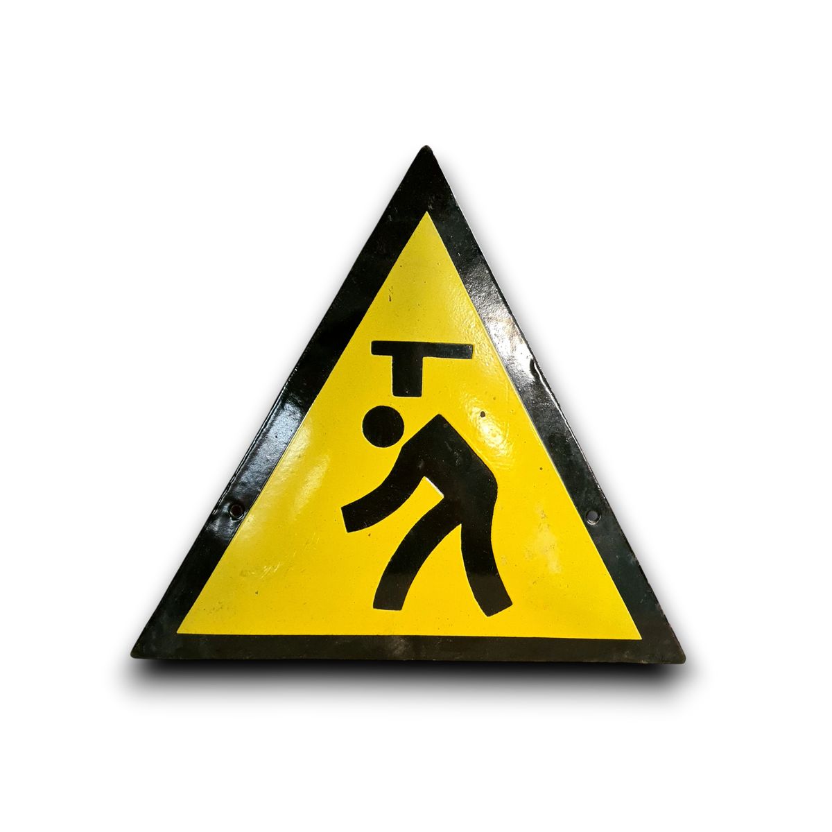 Emaille waarschuwingsbord Hoofdzaak met patina en slijtage.