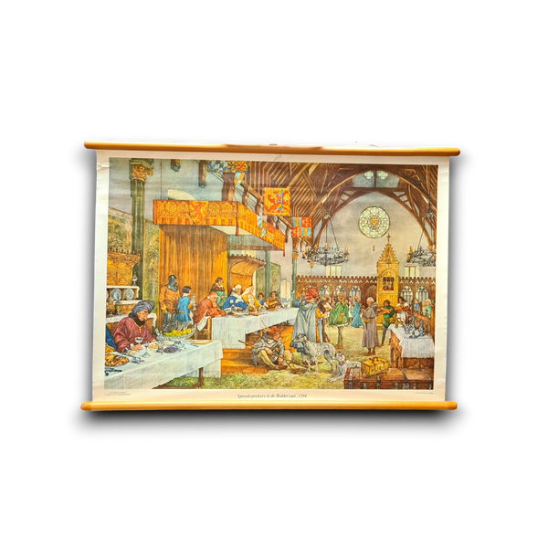 Geschiedenis schoolkaarten: Sprooksprekers in de Ridderzaal 1394