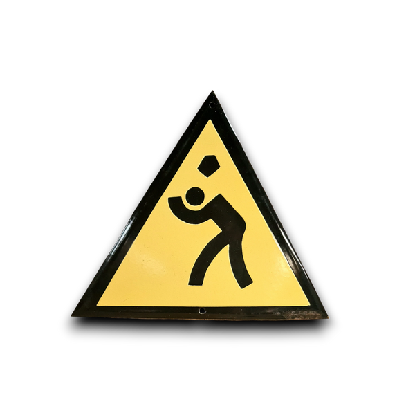 Emaille waarschuwingsbord Van Onderen!!!! met patina en slijtage.