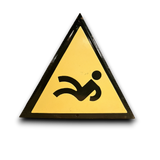 Emaille waarschuwingsbord Voetjes van de vloer met robuuste slijtage.