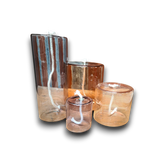 Wellmark Olielamp: vier cilindrische glazen olielampen met witte katoenen lonten.