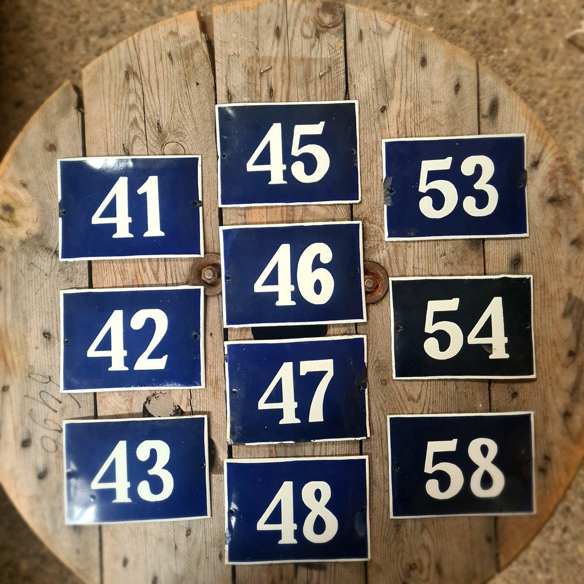 Emaille huisnummers blauw/wit