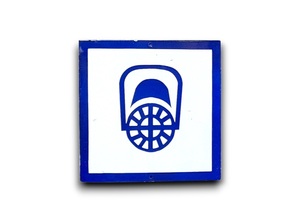 Emaille waarschuwingsbordje gasmasker